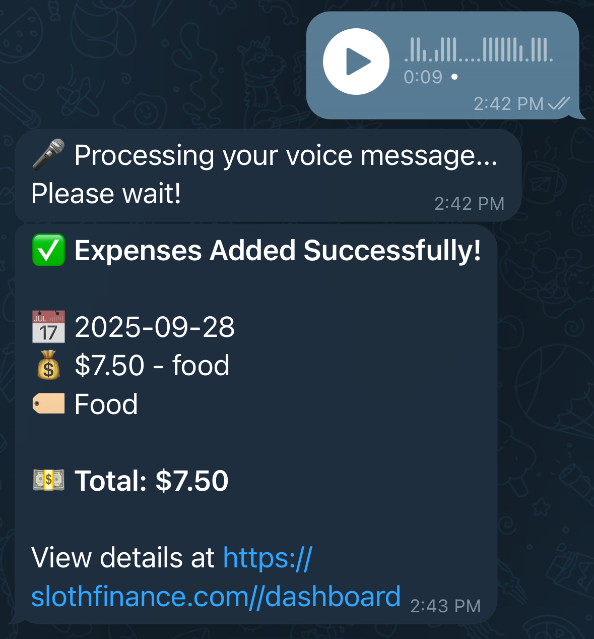 Voice message example